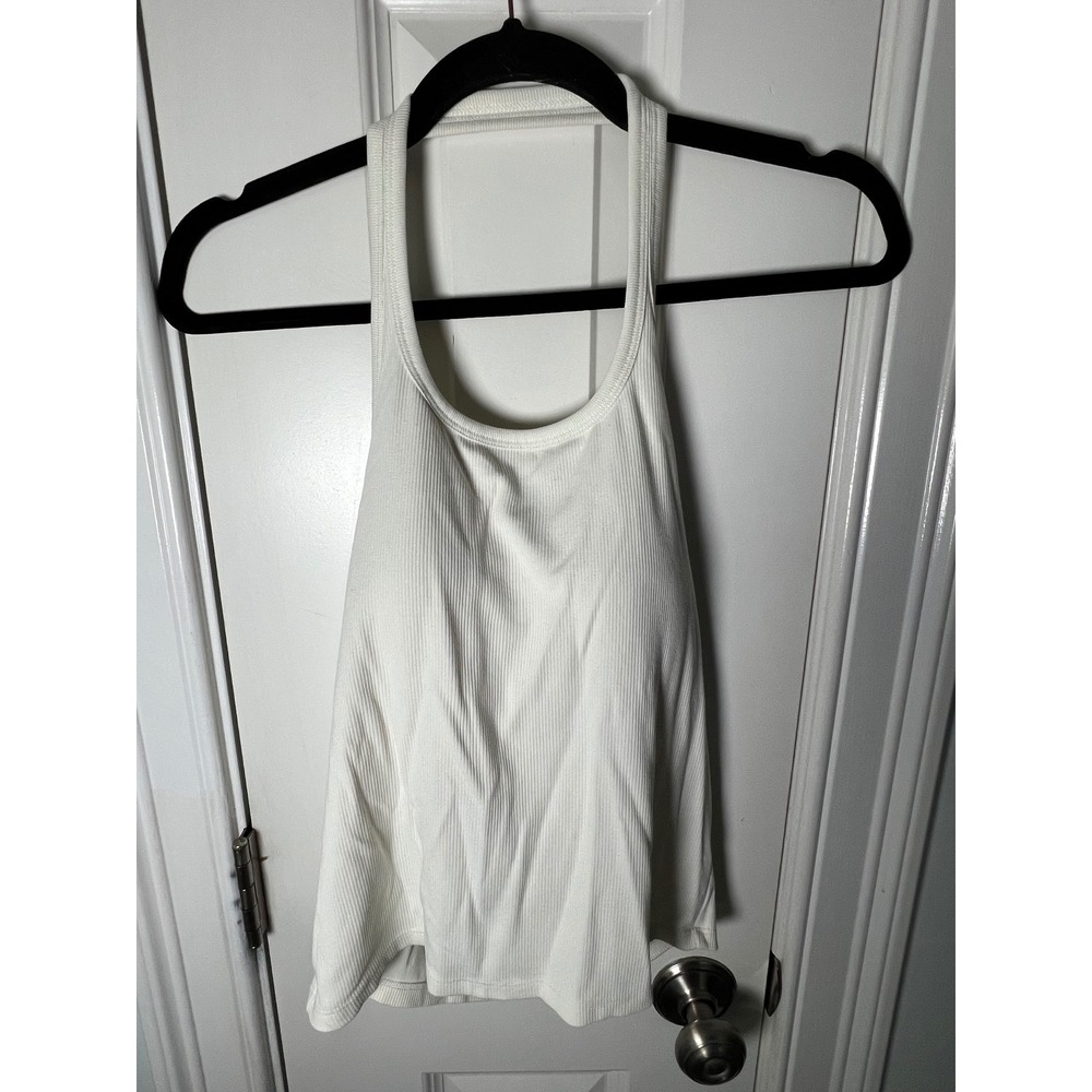 Uniqlo AIRism Ribbed Halter Neck Bra Top Off White Large 477739